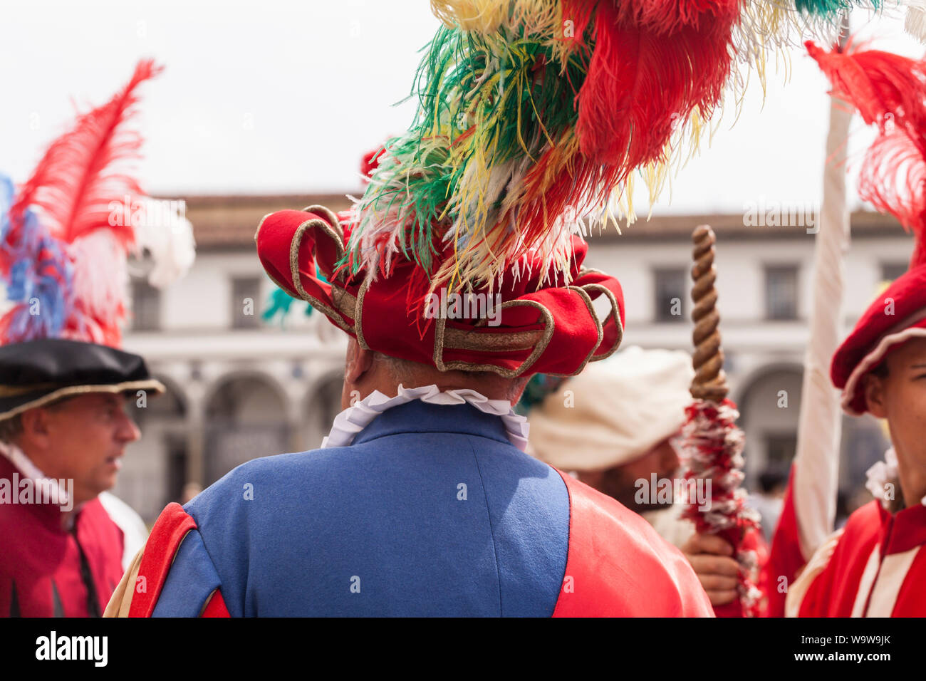 Costumes traditionnels au Calcio Storico parade à Florence, Italie. Également connu sous le nom de Calcio Fiorentino le jeu est pensé pour être une forme précoce de moder Banque D'Images