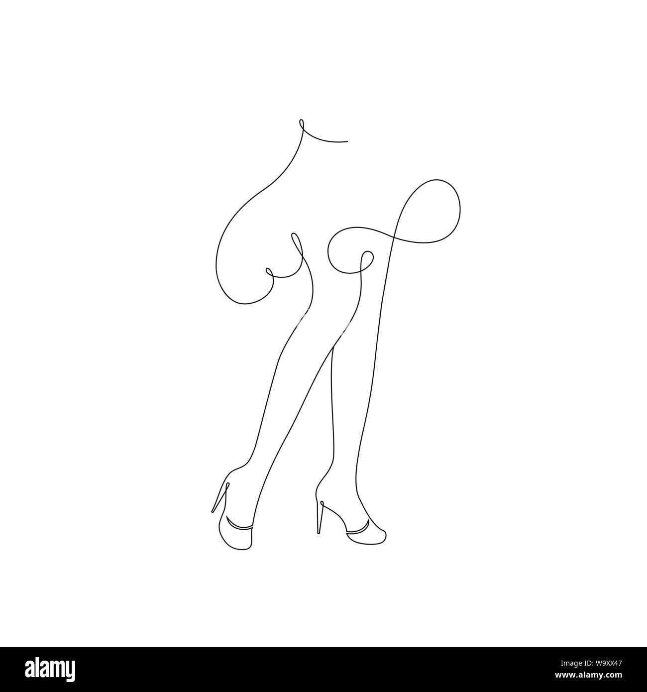 Les jambes des femmes sur fond blanc. Un style de dessin de la ligne. Illustration de Vecteur