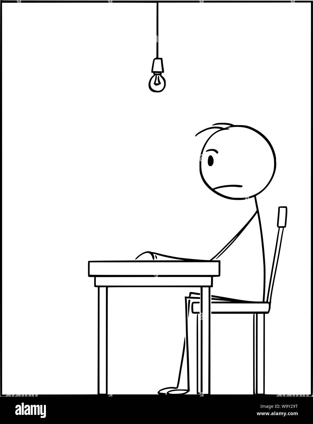 Vector cartoon stick figure dessin illustration conceptuelle de lonesome homme frustré assise seule dans la dépression dans son appartement. Illustration de Vecteur
