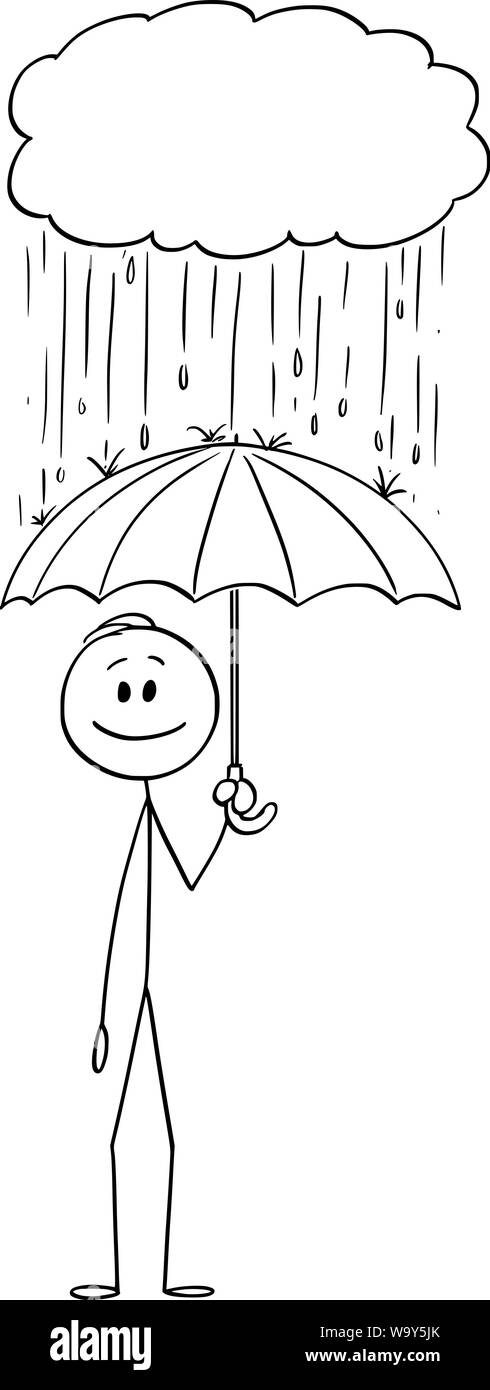 Vector cartoon stick figure dessin illustration conceptuelle de l'homme ou  homme-debout avec parapluie sous la pluie tombant de petite tempête nuage  Image Vectorielle Stock - Alamy