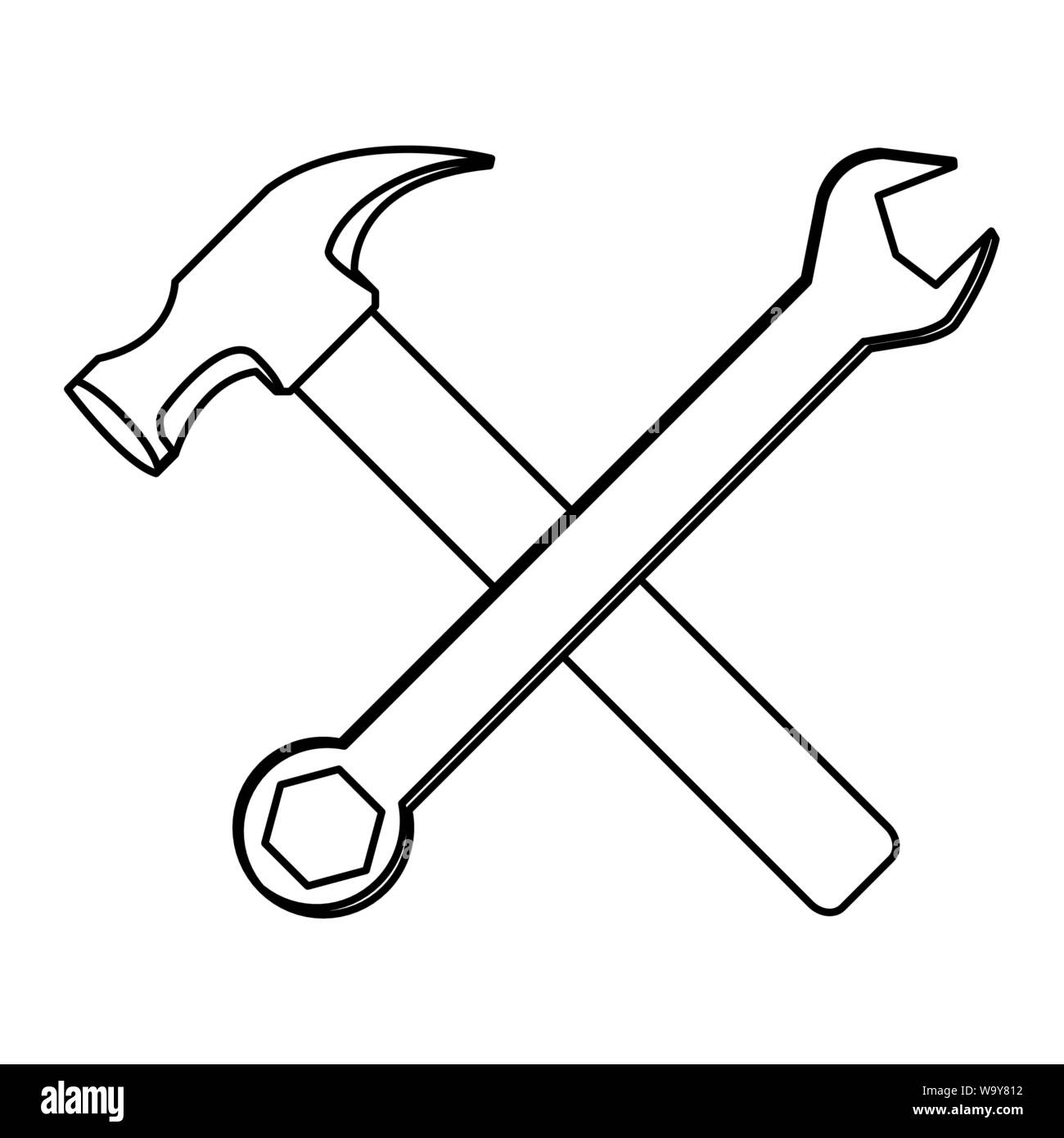 Outils de construction traversé symbole dessin animé en noir et blanc Image  Vectorielle Stock - Alamy