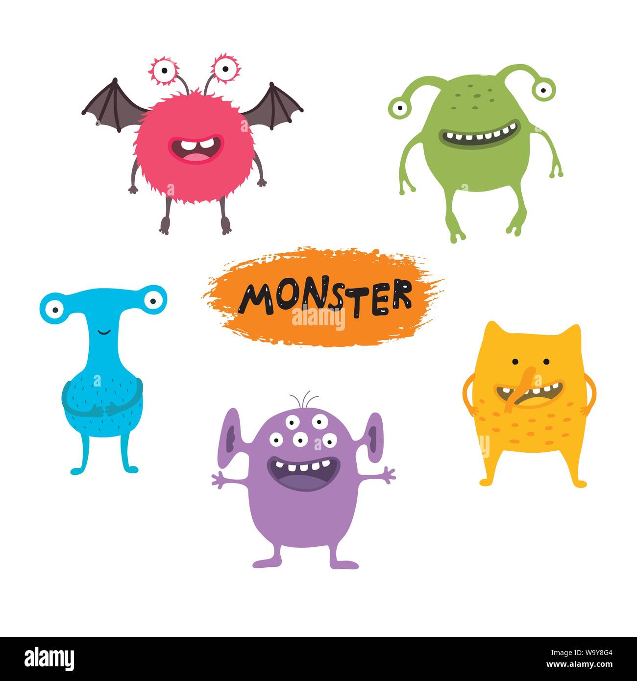 Jeu de cute cartoon monstres différents, des éléments de votre conception, d'impression et de bannières. Monster collection colorée. Happy Halloween. Fond blanc Illustration de Vecteur