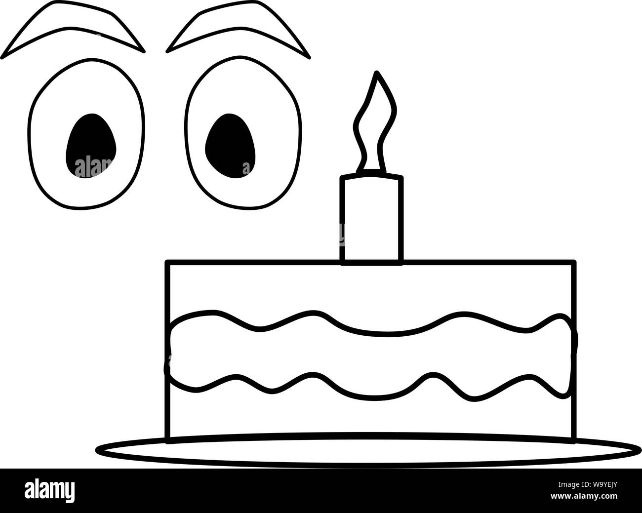 L'icône d'anniversaire. Gâteau de fête avec bougie. Illustration du logo de l'élément. Contours de l'objet. Illustration de Vecteur