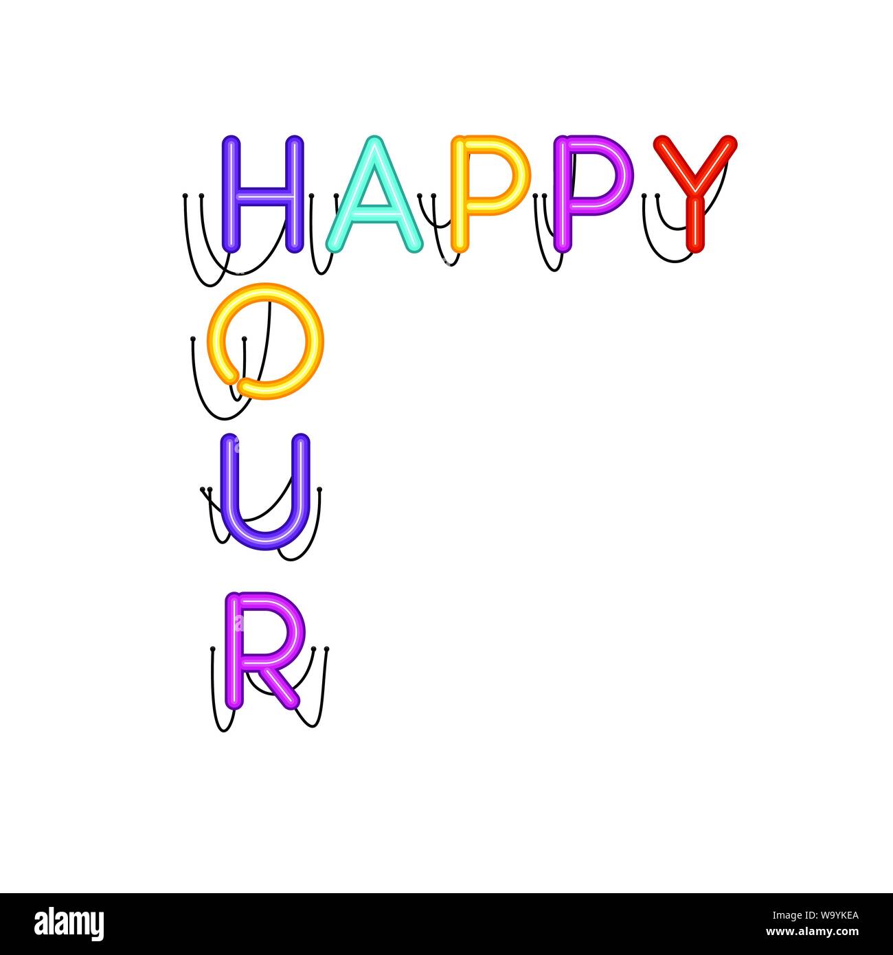 Happy hour label dans l'icône de lampe au néon Illustration de Vecteur