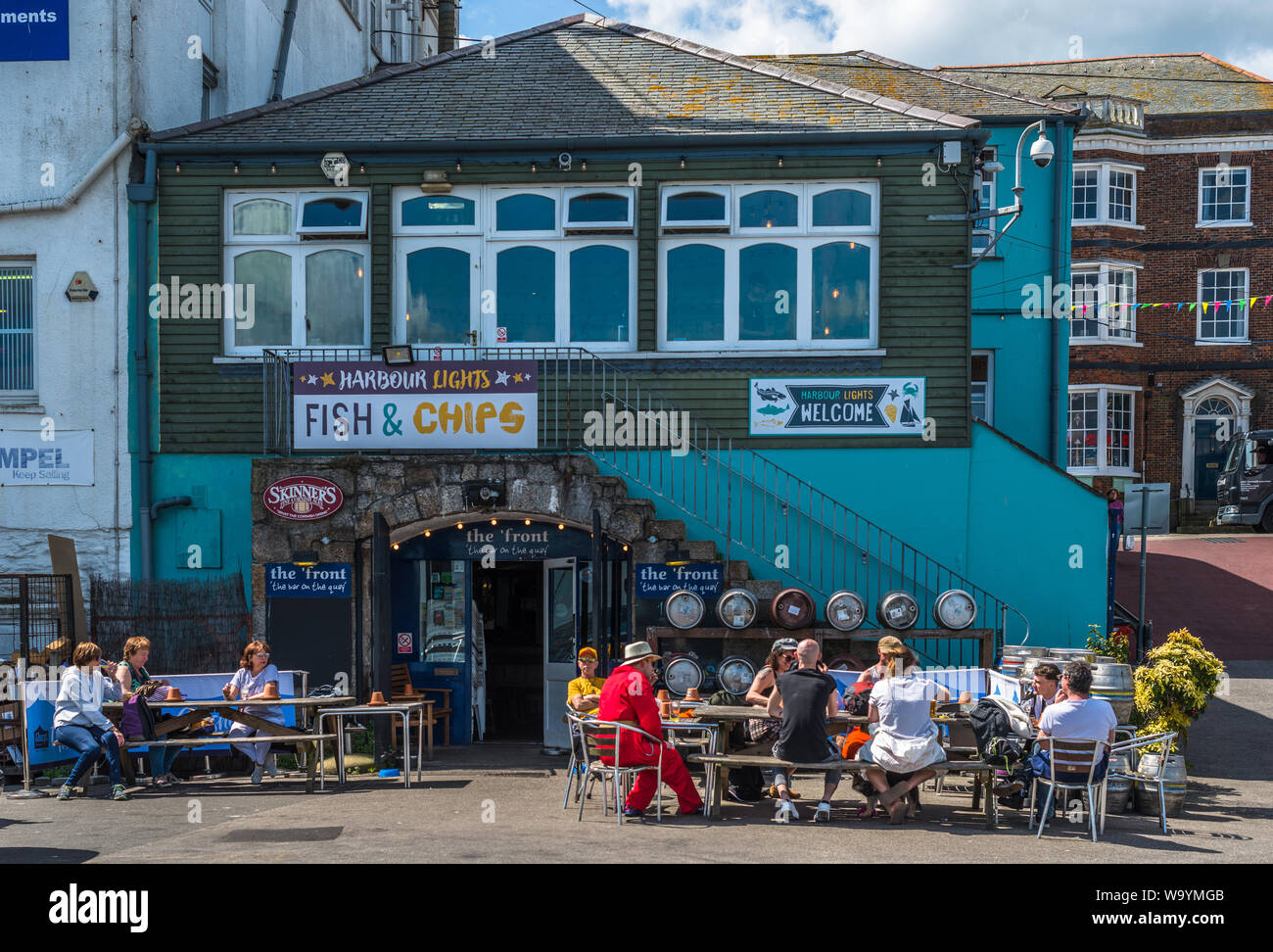 Harbour Lights restaurant Fish & Chips à Custom House Quay à Falmouth, Cornwall, UK. Banque D'Images