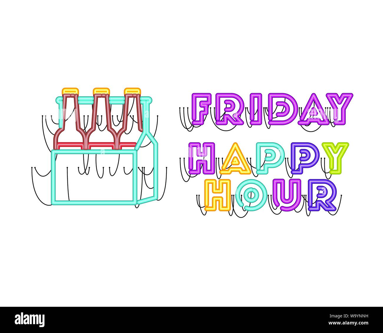 Vendredi l'heure de l'étiquette dans l'icône de lampe au néon Illustration de Vecteur