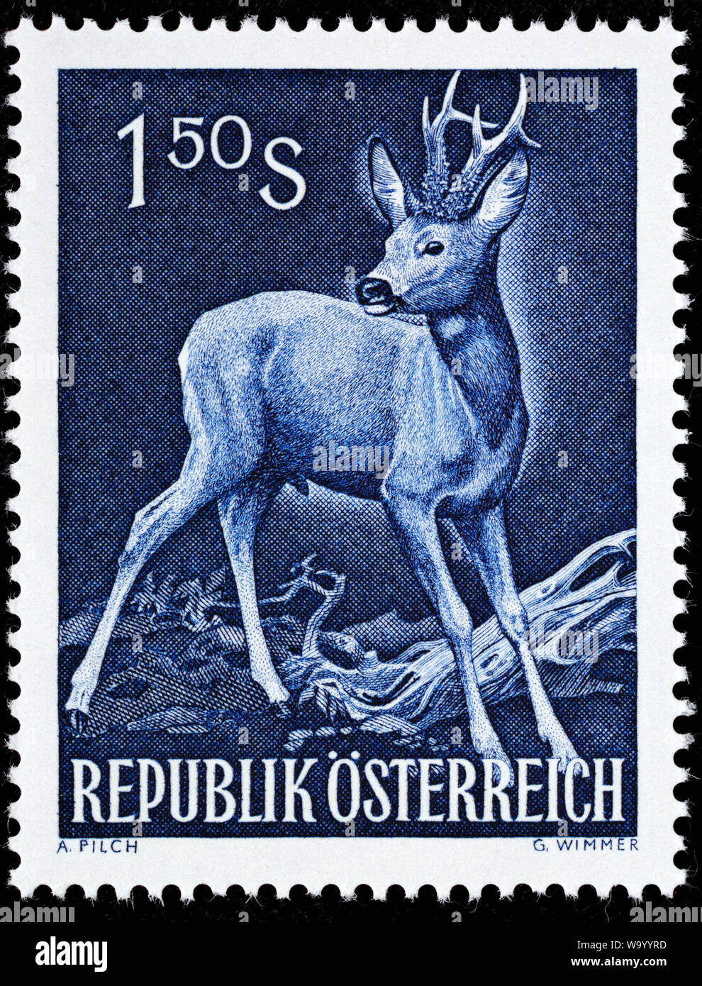 Le Chevreuil, Capreolus capreolus, timbre-poste, l'Autriche, 1959 Banque D'Images