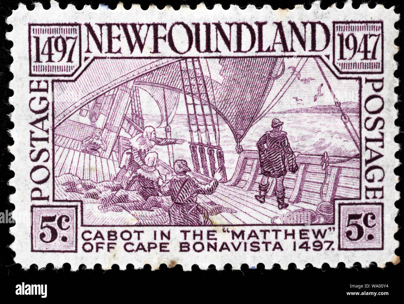 Sur le Matthew Cabot, timbre-poste, Terre-Neuve, 1947 Banque D'Images