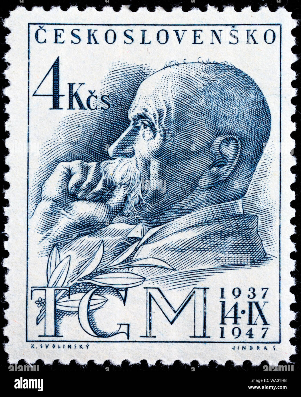 Tomash Garrigue Masaryk, Thomas Masaryk, premier président de la Tchécoslovaquie (1918-1935), timbre-poste, la Tchécoslovaquie, 1947 Banque D'Images