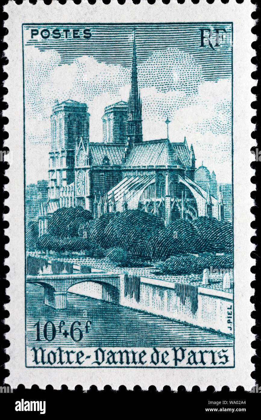 La cathédrale Notre-Dame de Paris, timbre-poste, France, 1947 Banque D'Images