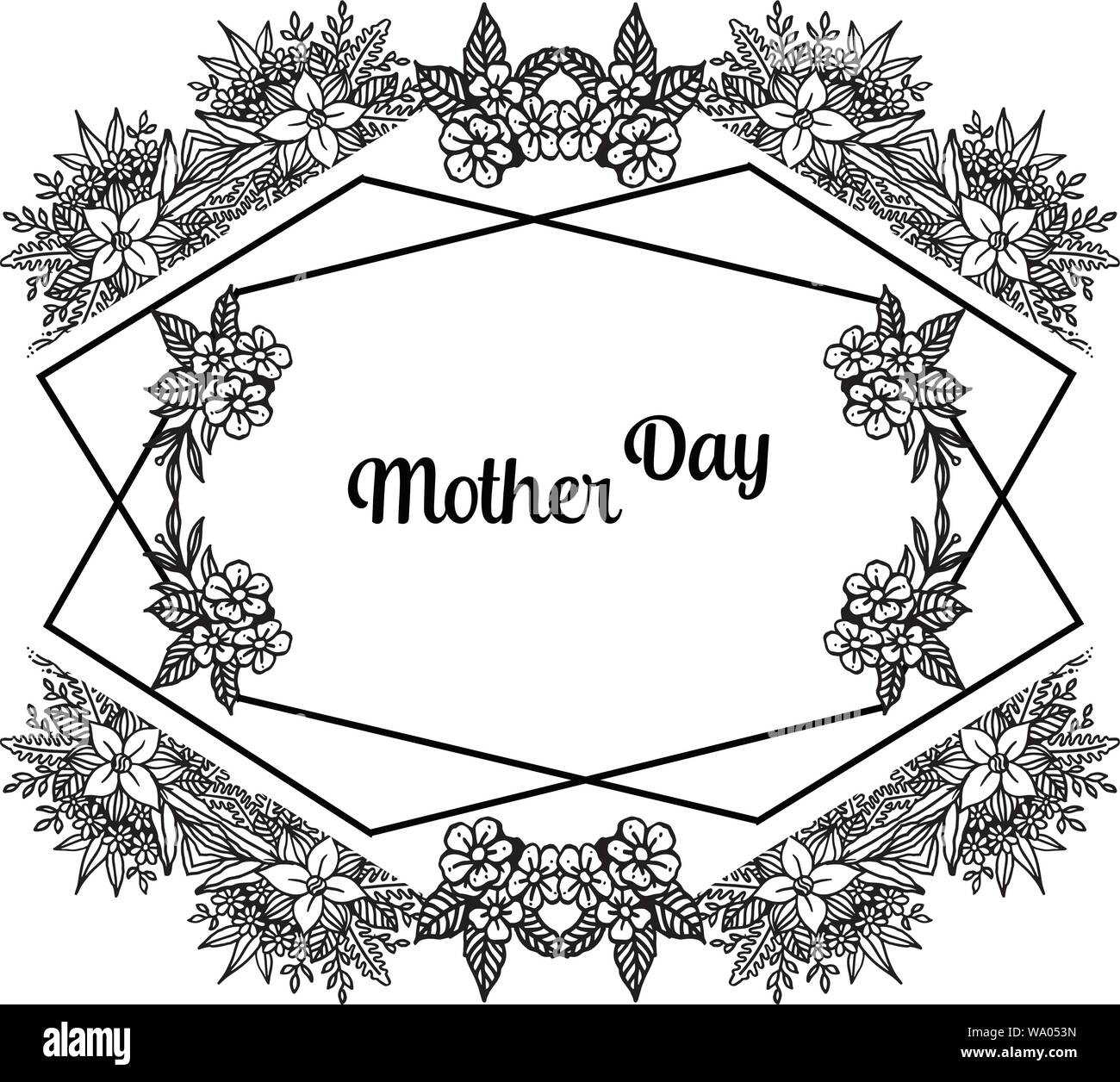 Carte de vœux ornée jour mère, ornement design fleur cadre, isolé sur un fond blanc. Vector illustration Illustration de Vecteur