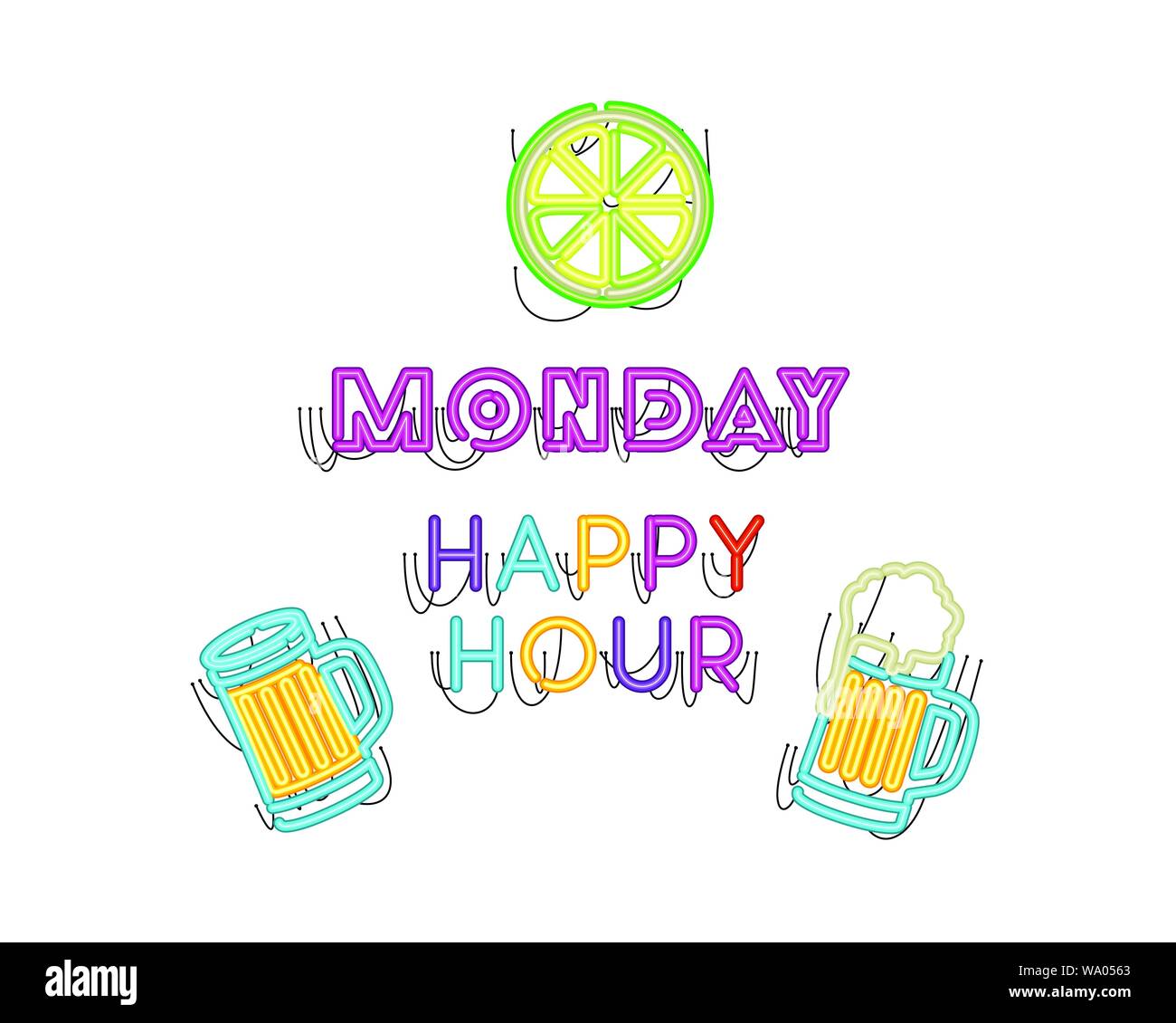 Happy Hour du lundi au label neon light icon Illustration de Vecteur