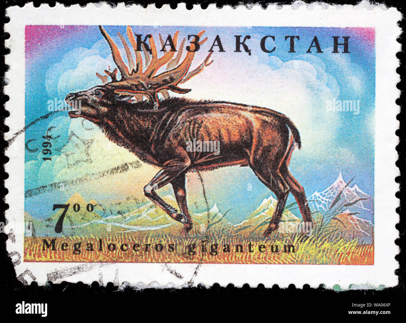 Megaloceros giganteus Elk, irlandais, timbre-poste, Kazakhstan, 1994 Banque D'Images