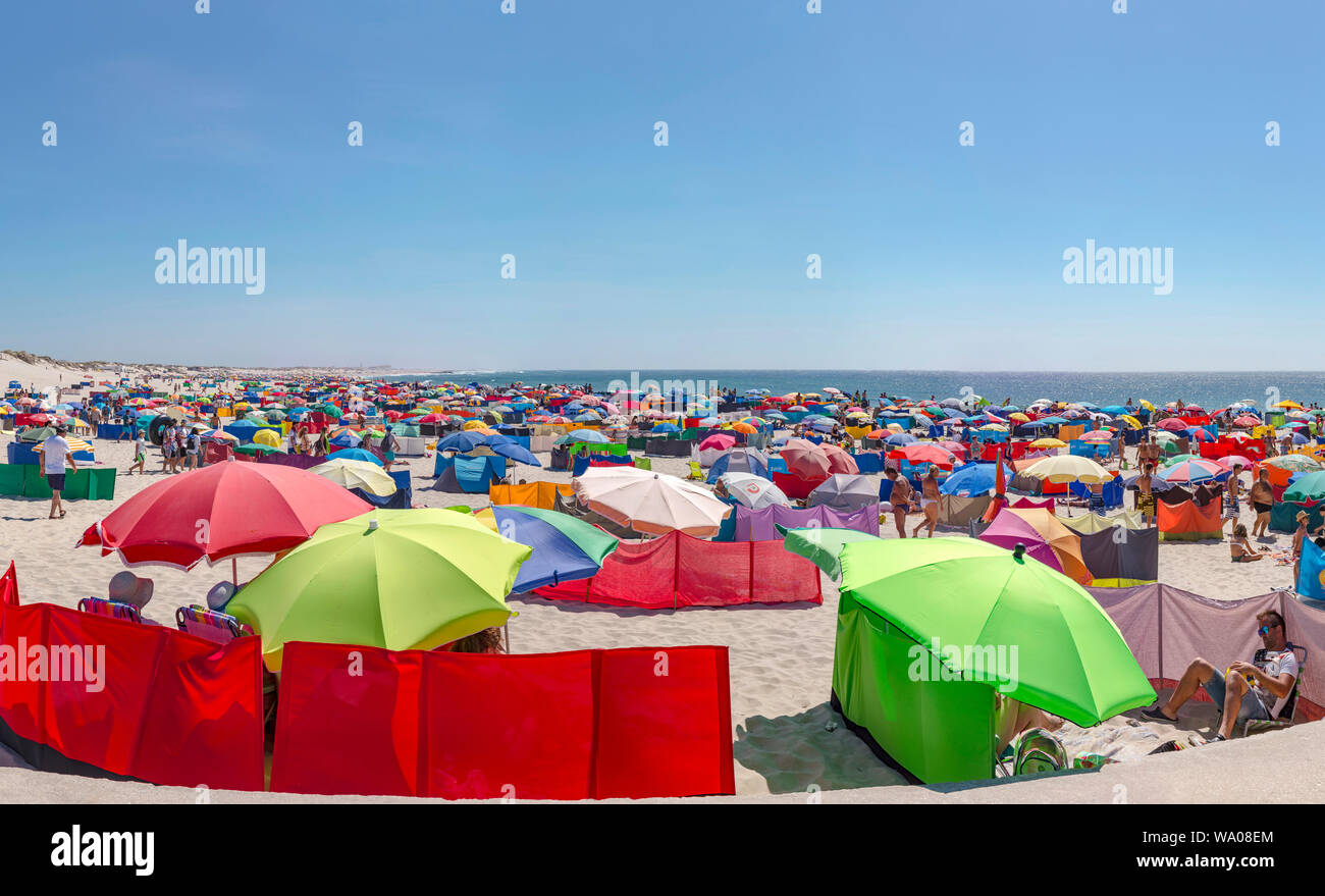 Praia da Barra, parasols et de brise-vent, Aveiro, Portugal Le Portugal, 30062727 *** *** légende locale Banque D'Images
