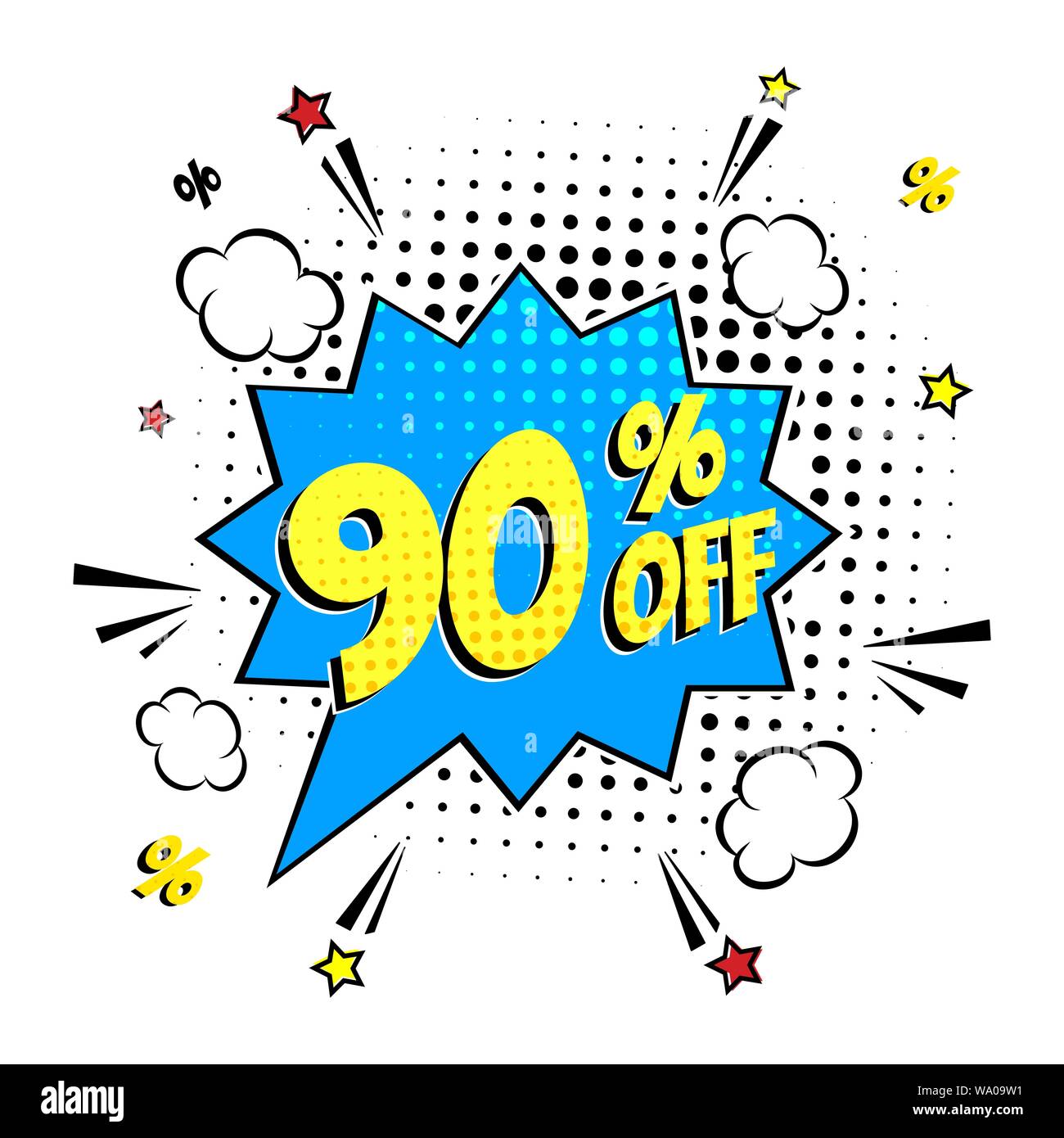 90 % sur le lettrage de la bande dessinée dans la bulle de vente Illustration de Vecteur