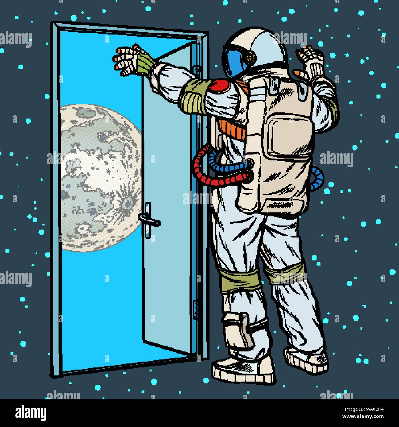 Ouvre les bras de l'astronaute de la lune Illustration de Vecteur