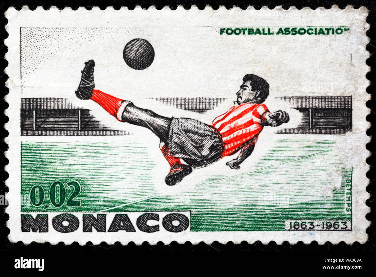 Joueur de football, timbre-poste, Monaco, 1963 Banque D'Images