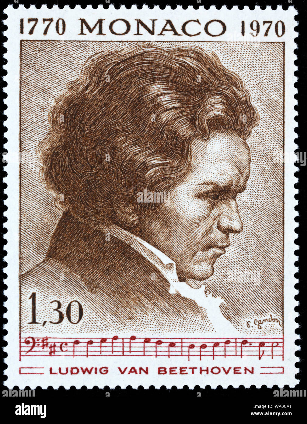 Ludwig van Beethoven (1770-1827), timbre-poste, Monaco, 1970 Banque D'Images