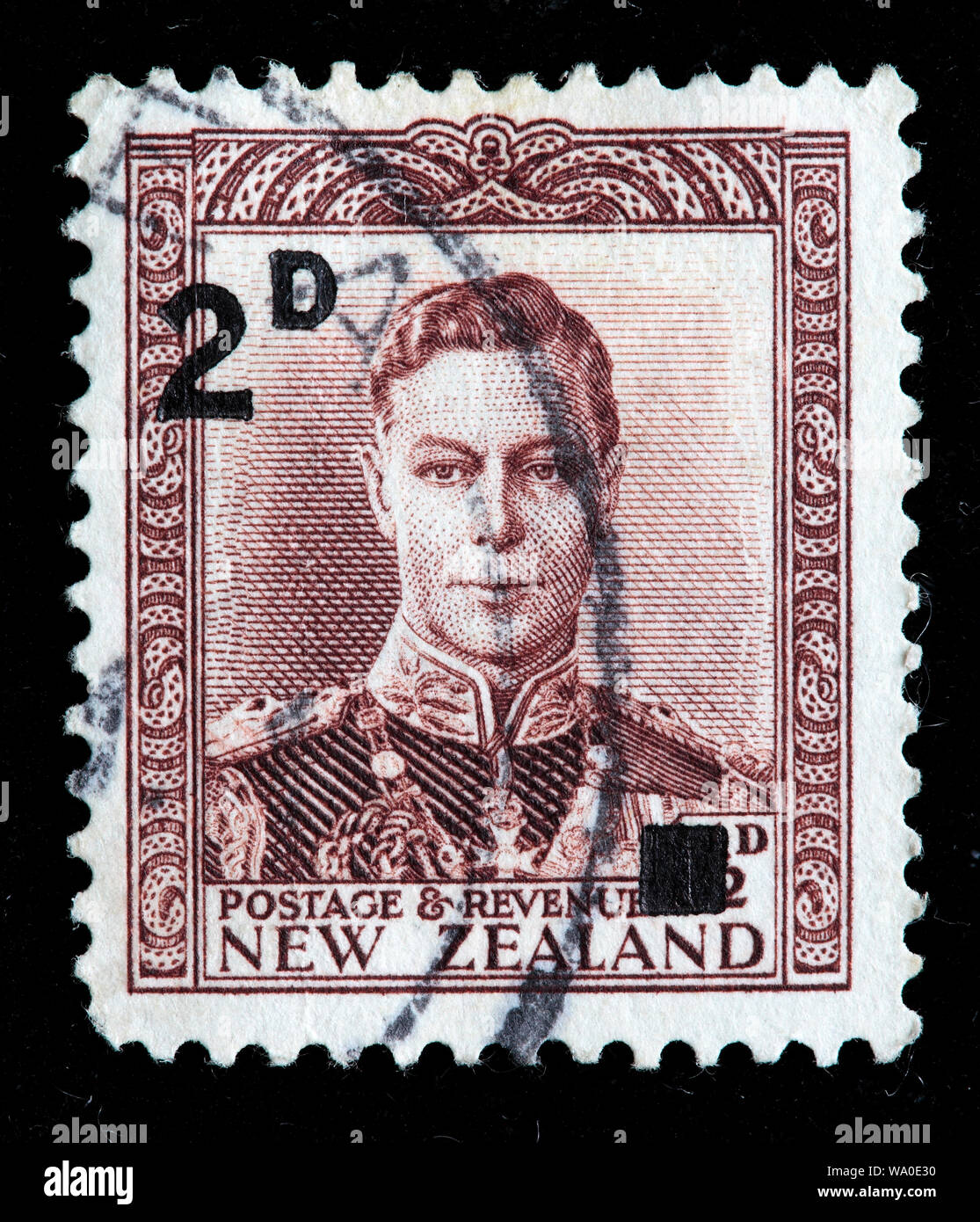 Le roi George VI (1936-1952), timbre-poste, Nouvelle-Zélande, 1938 Banque D'Images