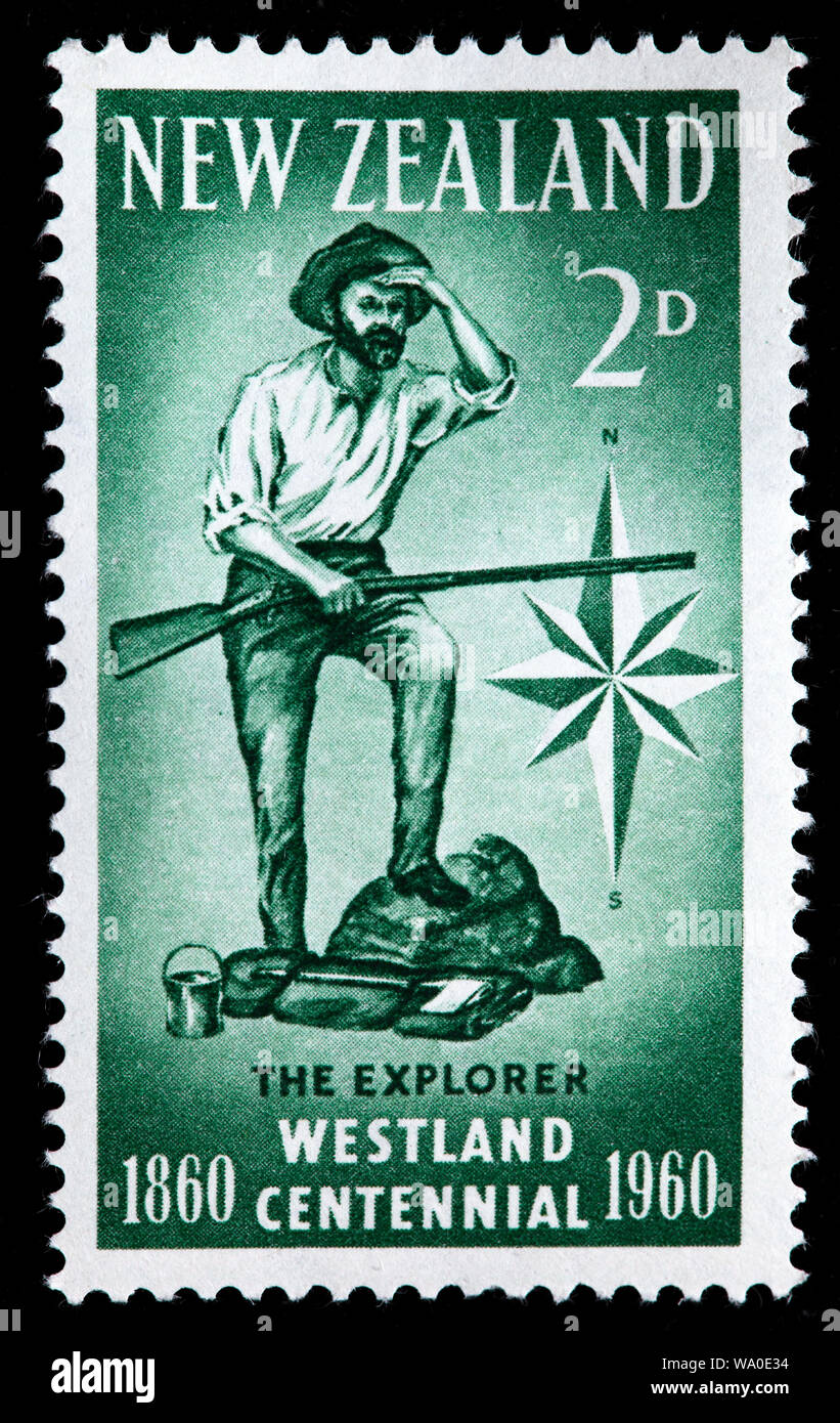 Explorer, Westland centenaire, timbre-poste, Nouvelle-Zélande, 1960 Banque D'Images