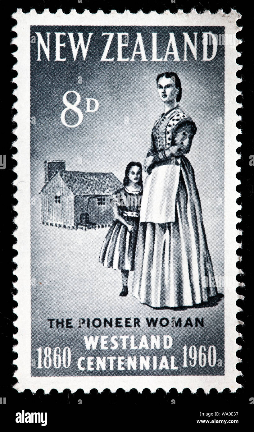 Pionnière, Westland centenaire, timbre-poste, Nouvelle-Zélande, 1960 Banque D'Images