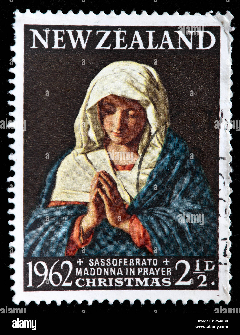 Madonna dans la prière, Noël, timbre-poste, Nouvelle-Zélande, 1962 Banque D'Images