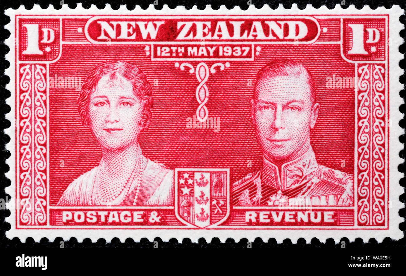 Couronnement du roi George VI, timbre-poste, Nouvelle-Zélande, 1937 Banque D'Images