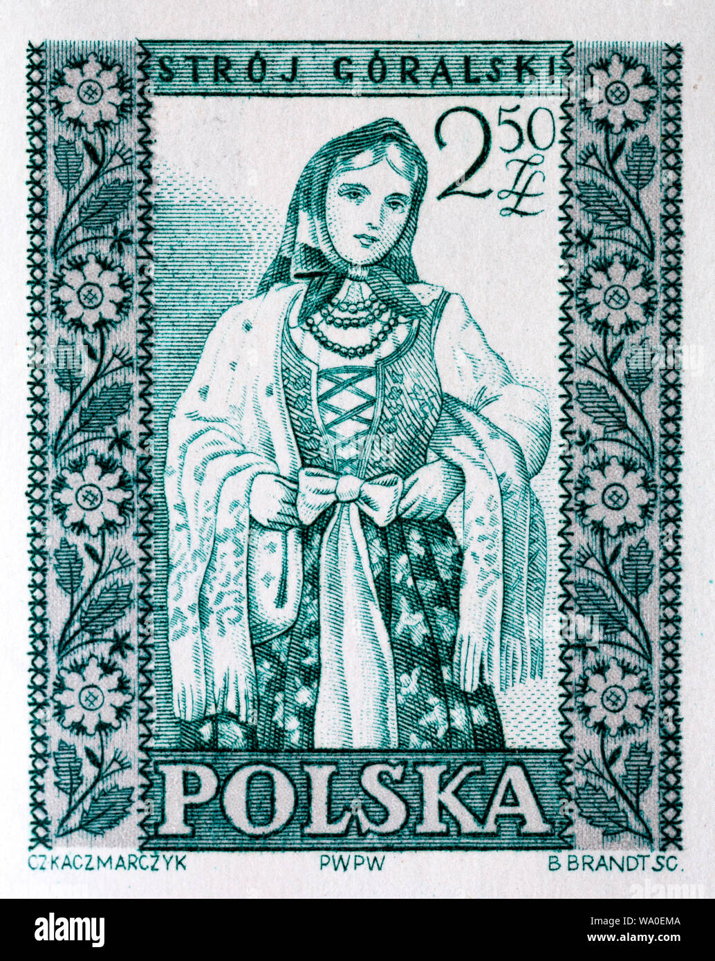 Costume folklorique traditionnel, Gorale, timbre-poste, Pologne, 1959 Banque D'Images