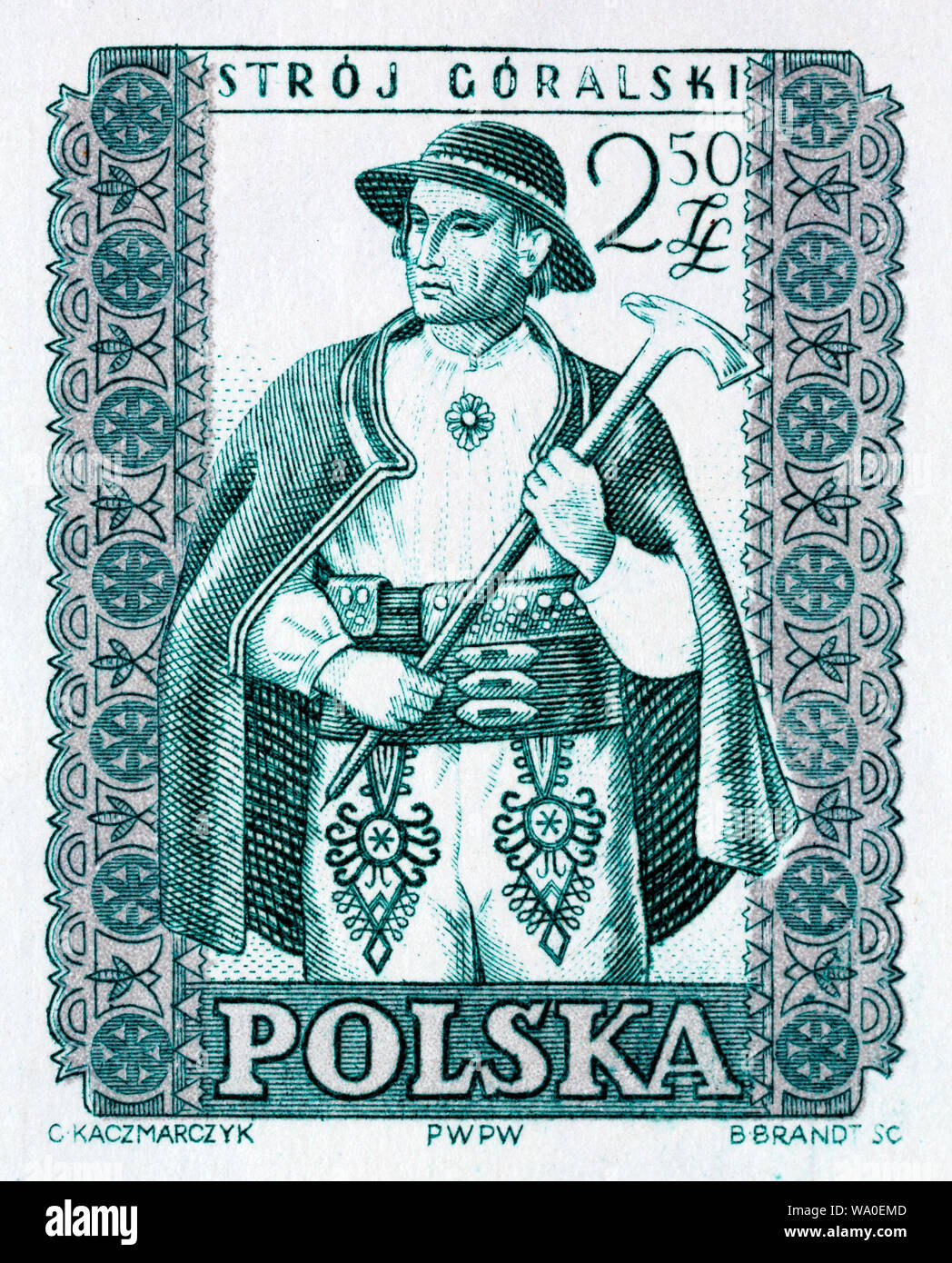 Costume folklorique traditionnel, Gorale, timbre-poste, Pologne, 1959 Banque D'Images