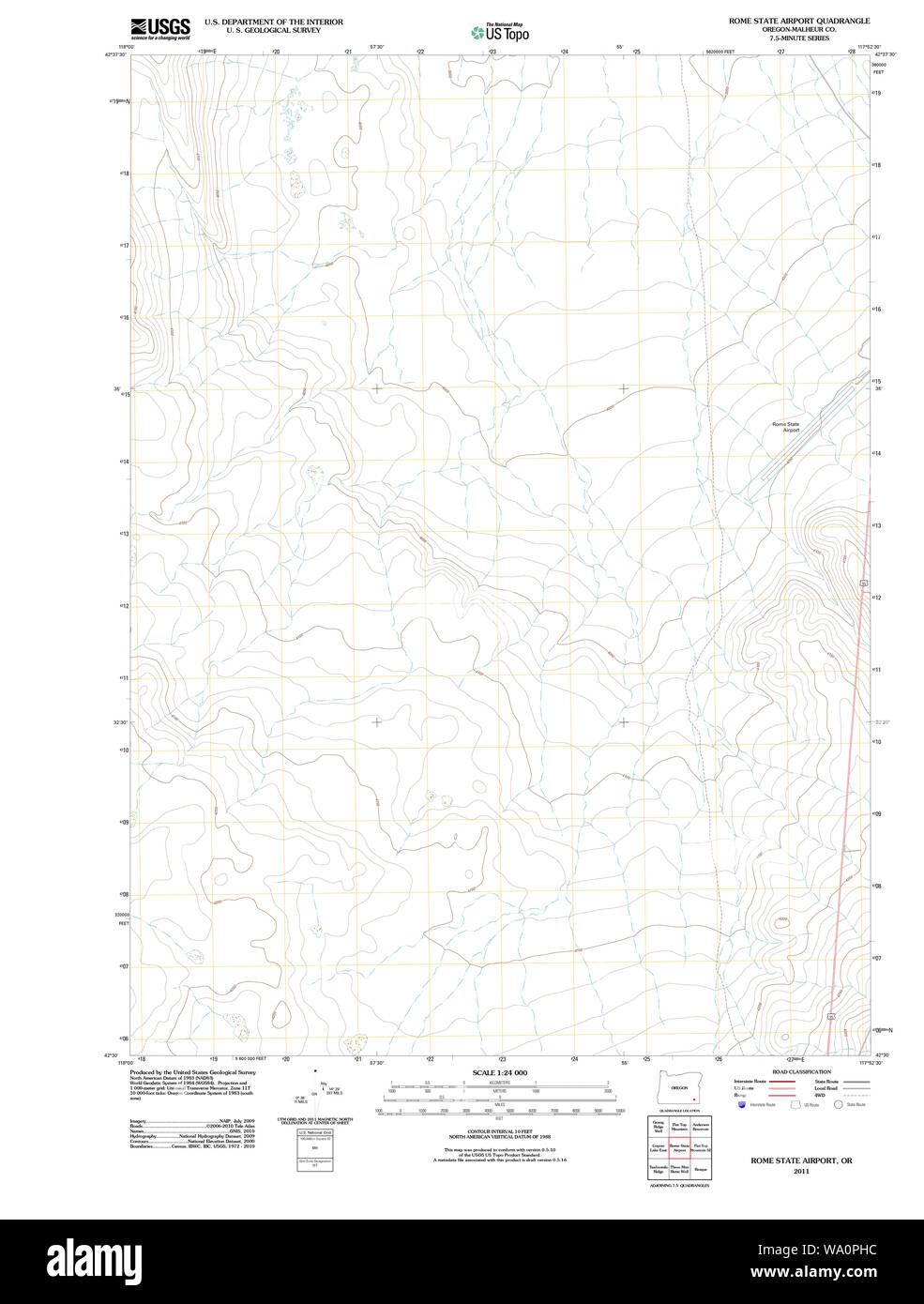 Carte de l'USGS Topo Oregon State Airport Rome 20110824 Restauration TM Banque D'Images