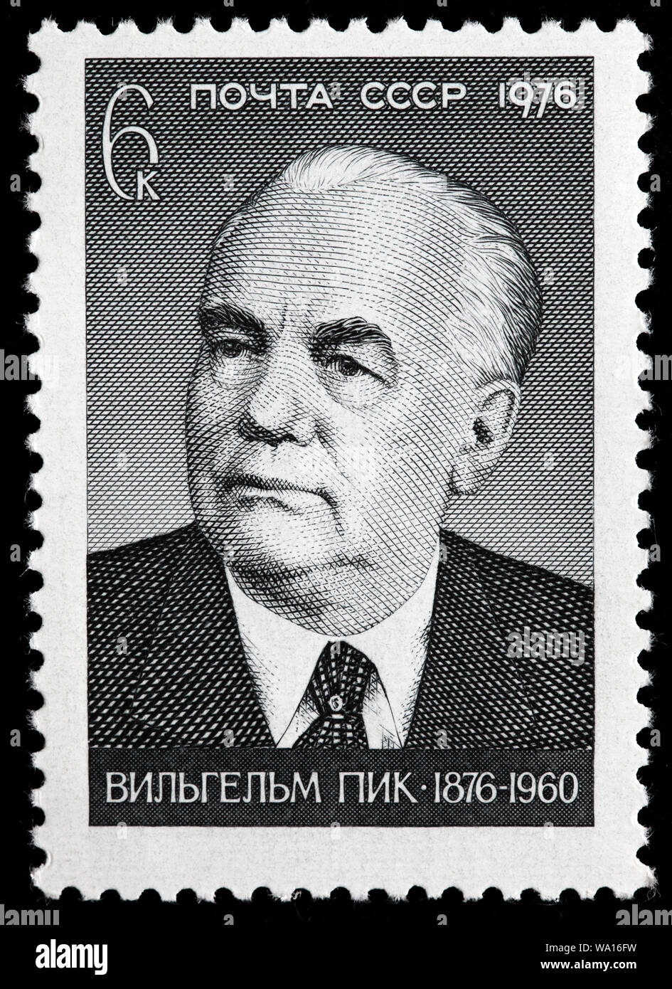 Wilhelm Pieck (1876-1960), homme politique allemand, communiste, le président de la République démocratique allemande, timbre-poste, Russie, URSS, 1976 Banque D'Images