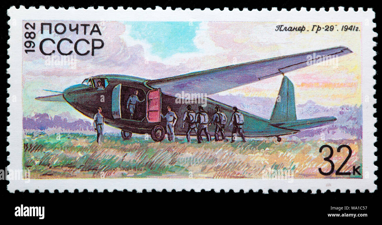 Glider GR-29, 1941, timbre-poste, Russie, URSS, 1982 Banque D'Images