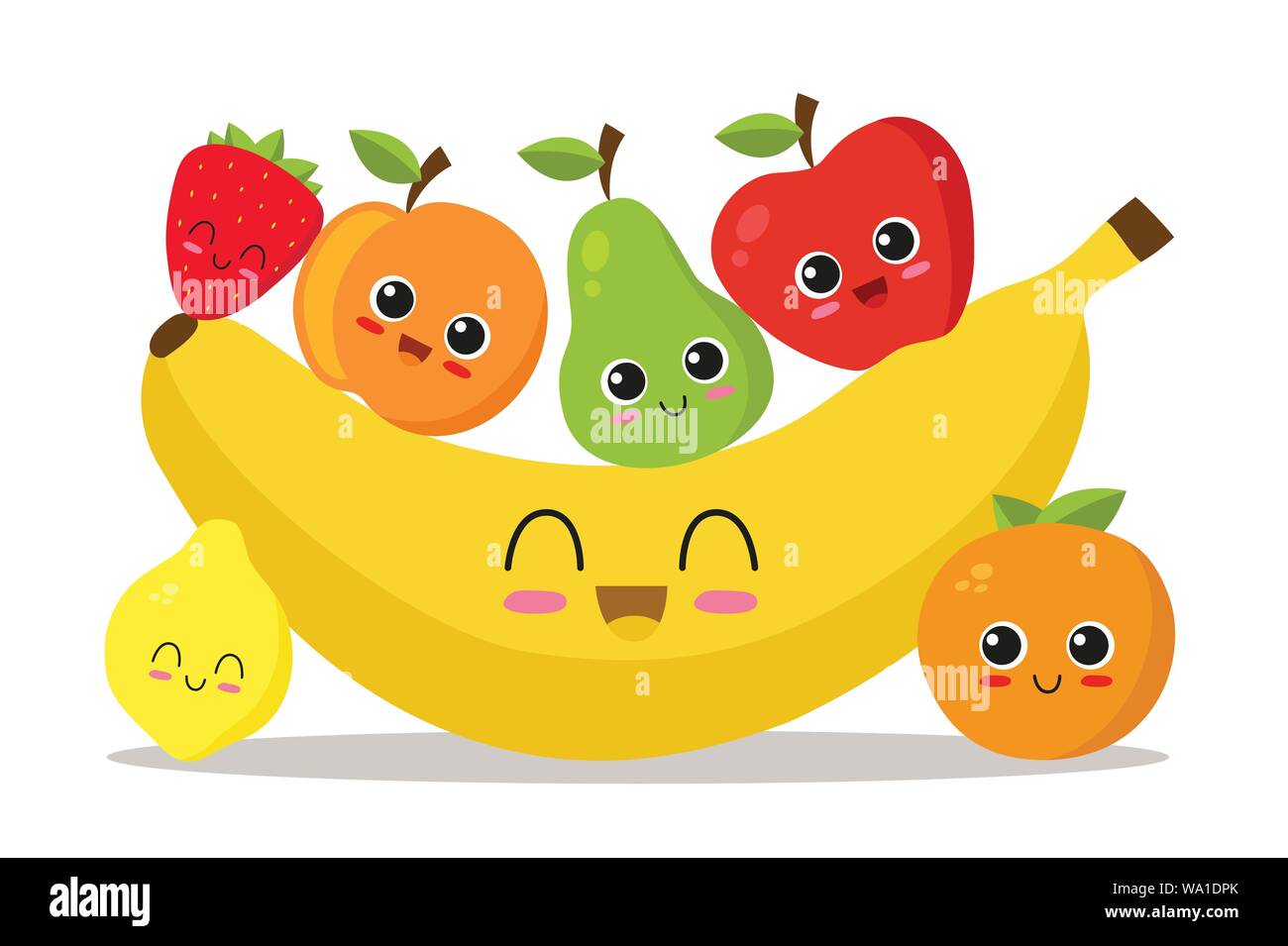 Mignon et drôle jeu de fruits. Vector illustration Illustration de Vecteur