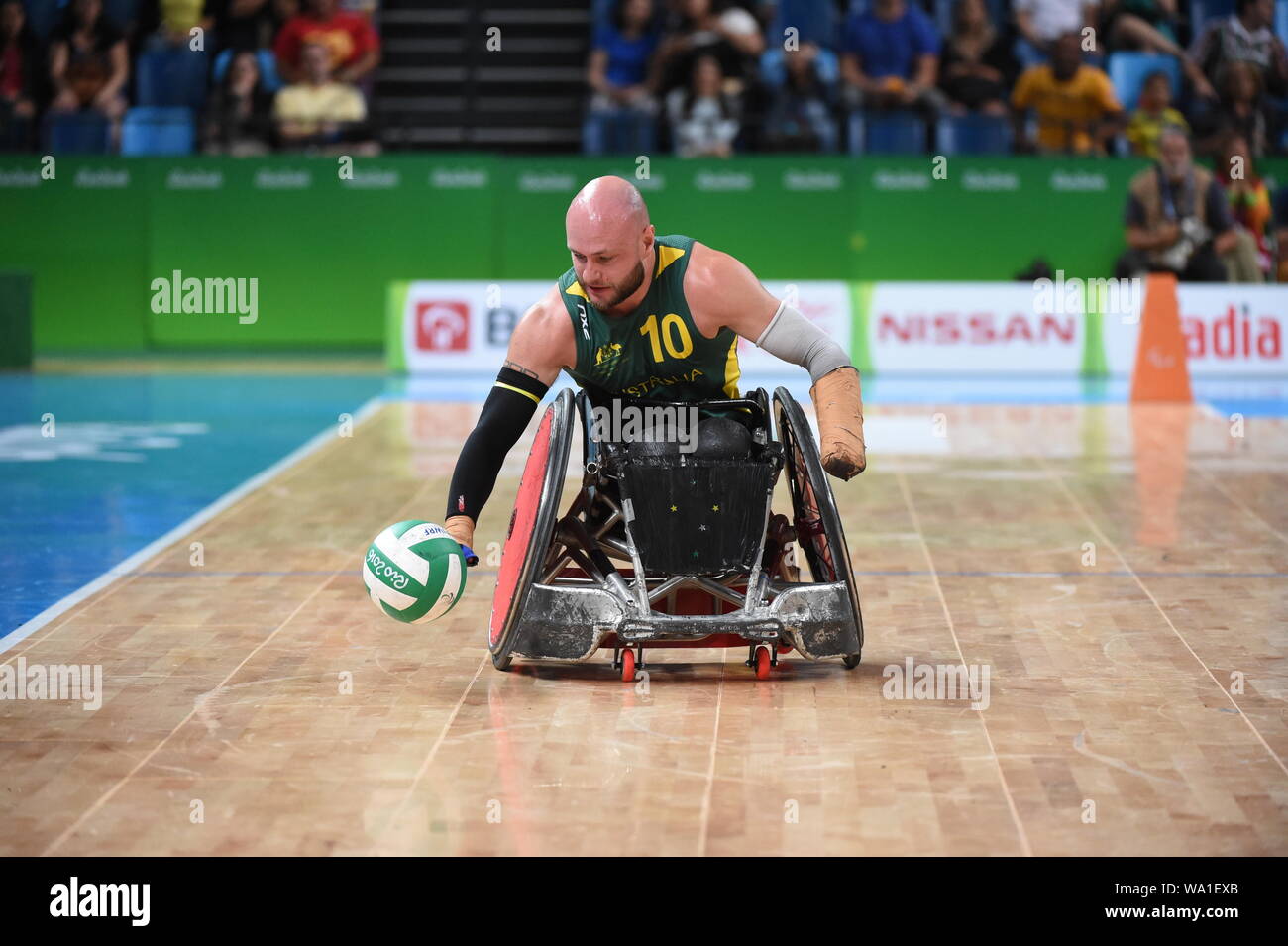 Rio de Janeiro - Brésil, le 11 août 2016, des jeux paralympiques 2016 de Rio. rugby jeu de roues entre les équipes du Brésil et l'Australie Banque D'Images