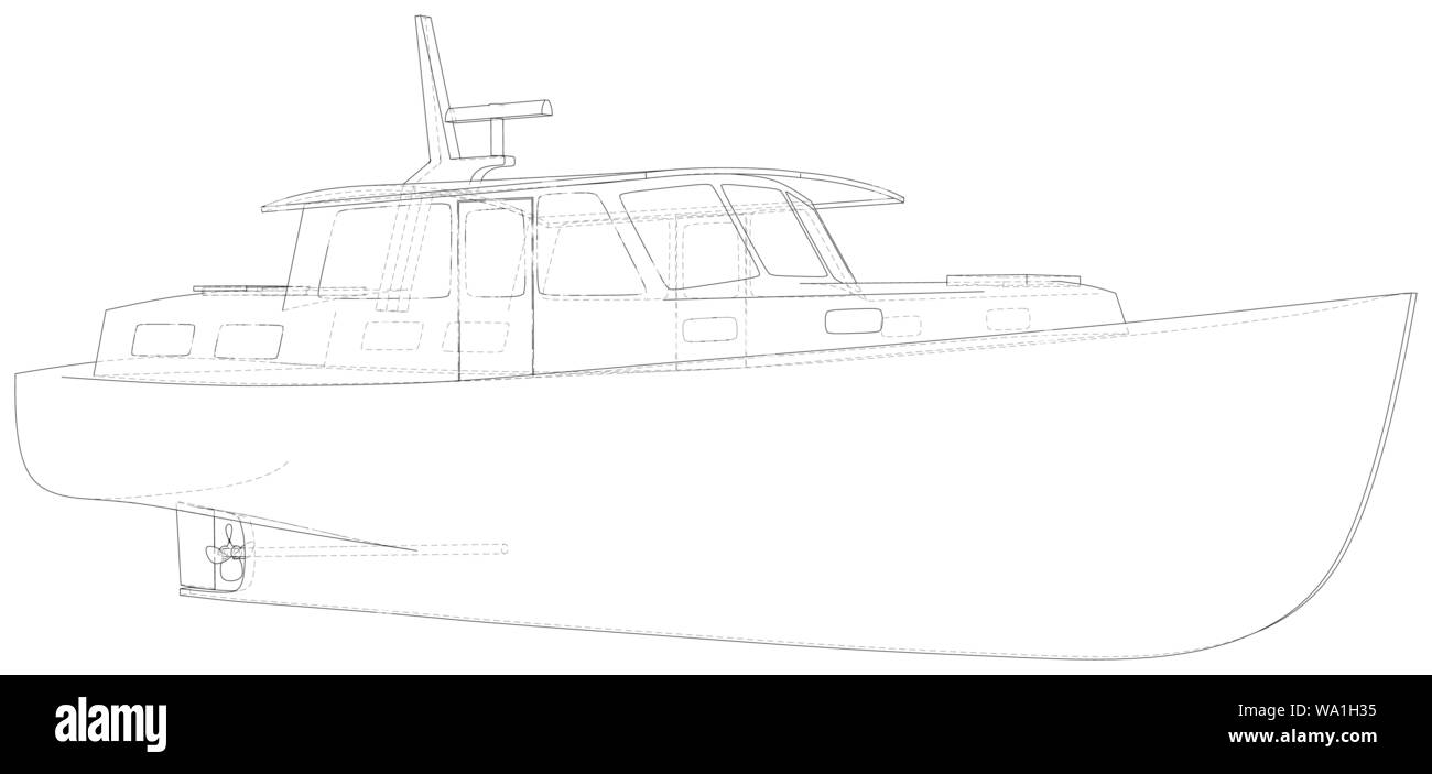 Les navires, bateaux de fil de fer sur fond blanc. Format EPS10. Vecteur créé de la 3D en fil de fer, Illustration de Vecteur