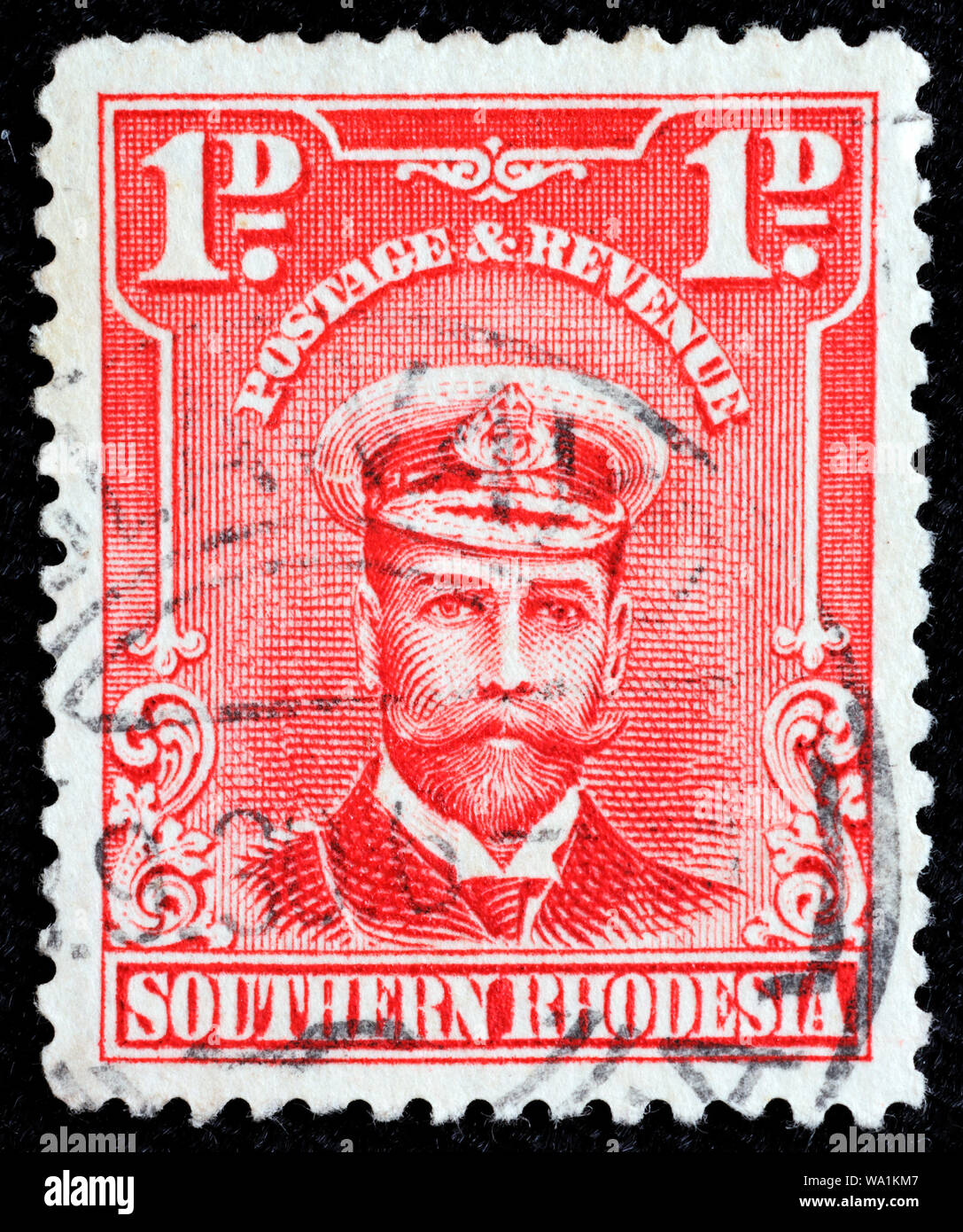 Le roi George V en uniforme de la Marine, timbre-poste, la Rhodésie du Sud, 1924 Banque D'Images