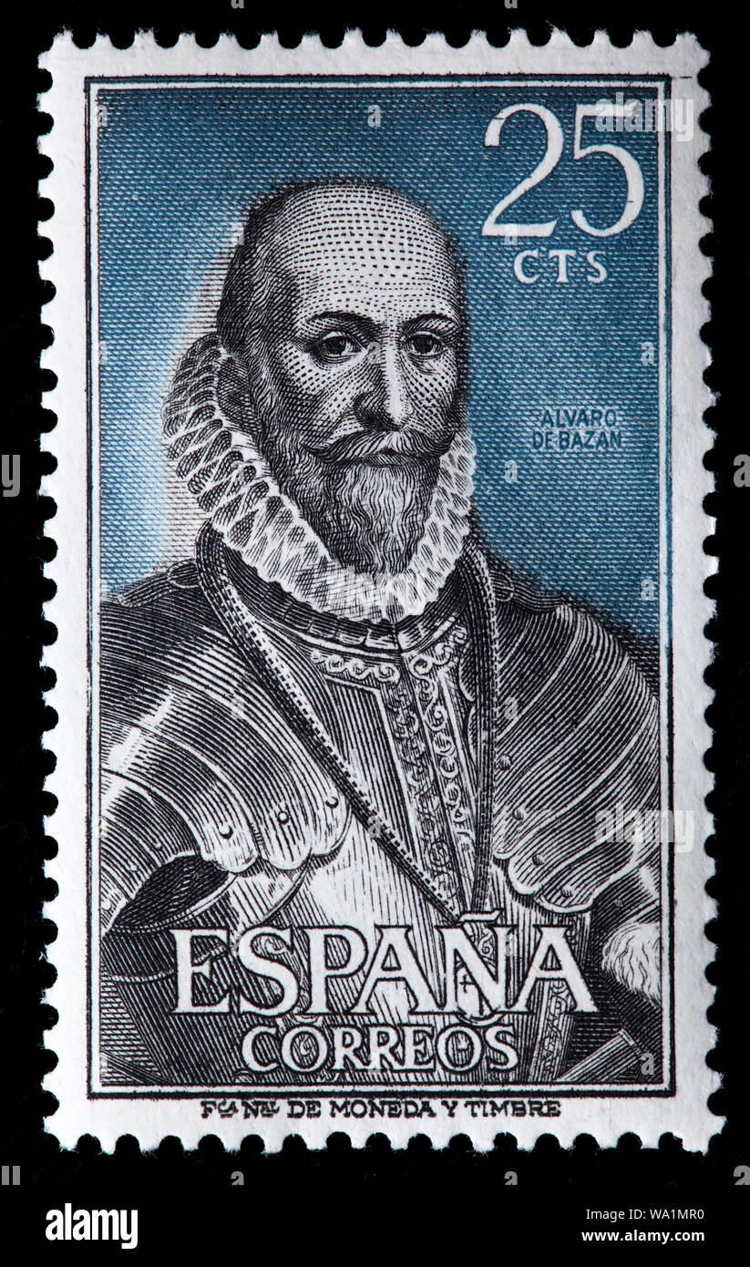 Alvaro de Bazan, 1er marquis de Santa Cruz de Mudela (1526-1588), l'amiral espagnol, timbre-poste, Espagne, 1966 Banque D'Images