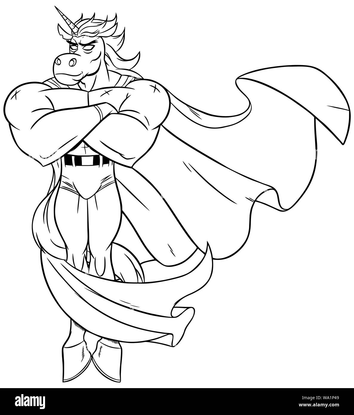 L'Art de la ligne super-héros Unicorn Illustration de Vecteur