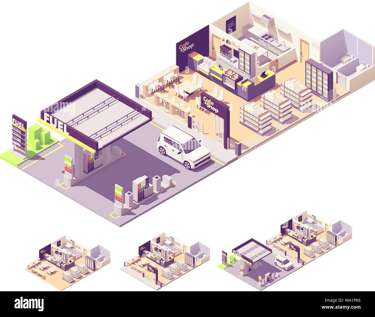 Intérieur de la station gaz isométrique vectoriel Illustration de Vecteur