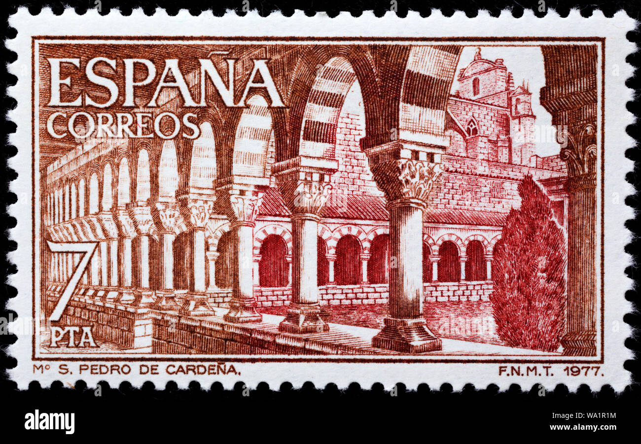 Abbaye de San Pedro de Cardena, cloître, Castrillo del Val, Castille et Léon, timbre-poste, Espagne, 1977 Banque D'Images