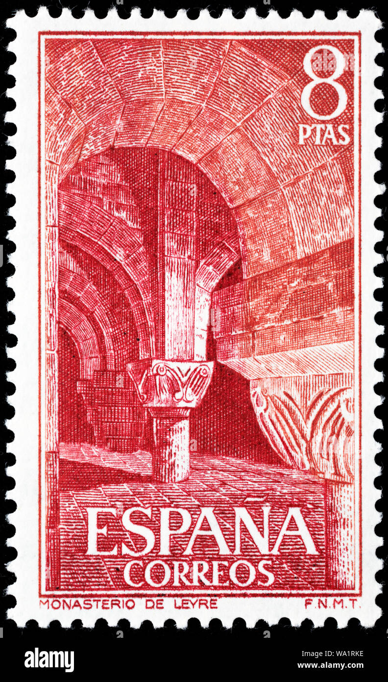 Monastère de San Salvador de Leyre, la Sierra de Leyre, Navarre, timbre-poste, Espagne, 1974 Banque D'Images