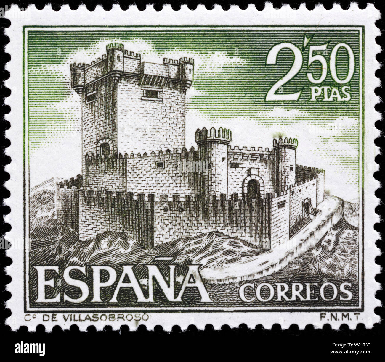 Château Sobroso, Villasobroso, Galice, timbre-poste, Espagne, 1968 Banque D'Images