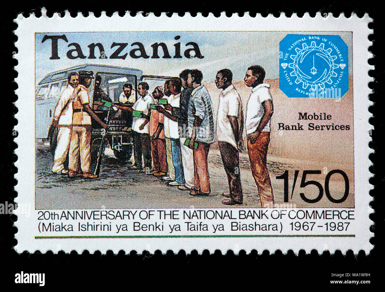 20e anniversaire de la Banque Nationale de Commerce, Mobile le service de la banque, timbre-poste, Tanzanie, 1987 Banque D'Images