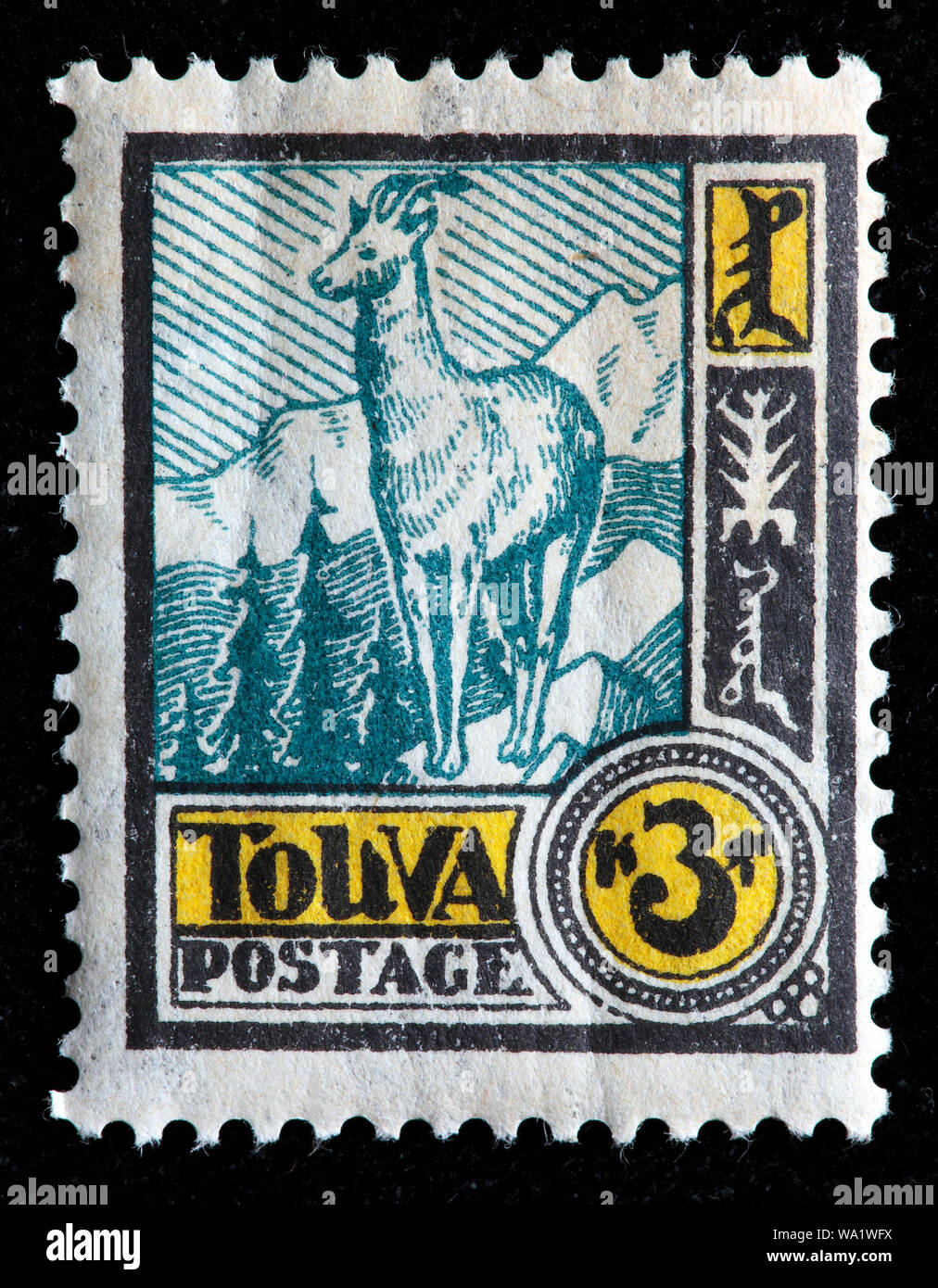 Caudatus Naemorhedus goral à longue queue, de l'Amur, goral, timbre-poste, Tannu Tuva, 1927 Banque D'Images