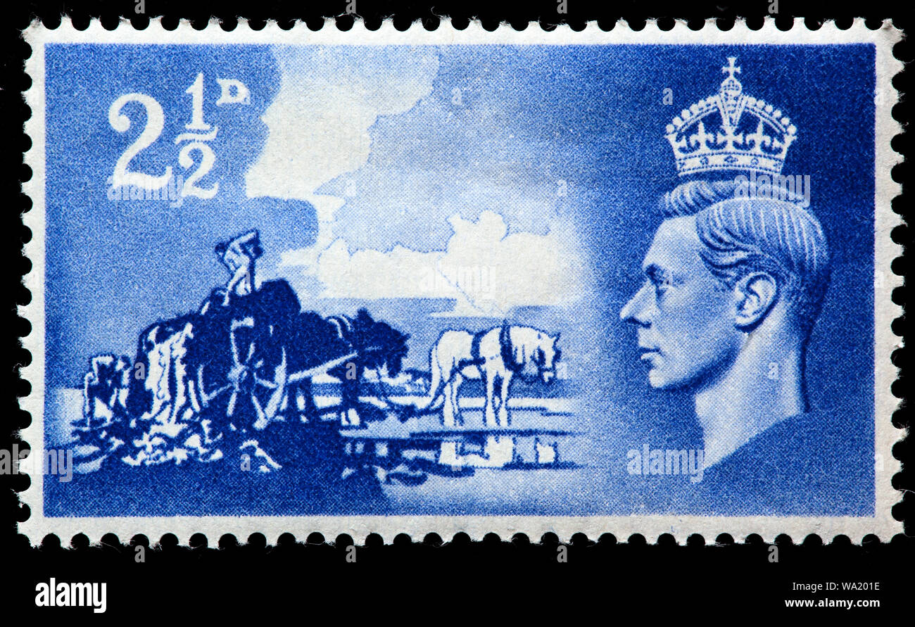 Collecte d'Insulaires vraic, algues, Channel Islands, le roi George VI, timbre-poste, UK, 1948 Banque D'Images