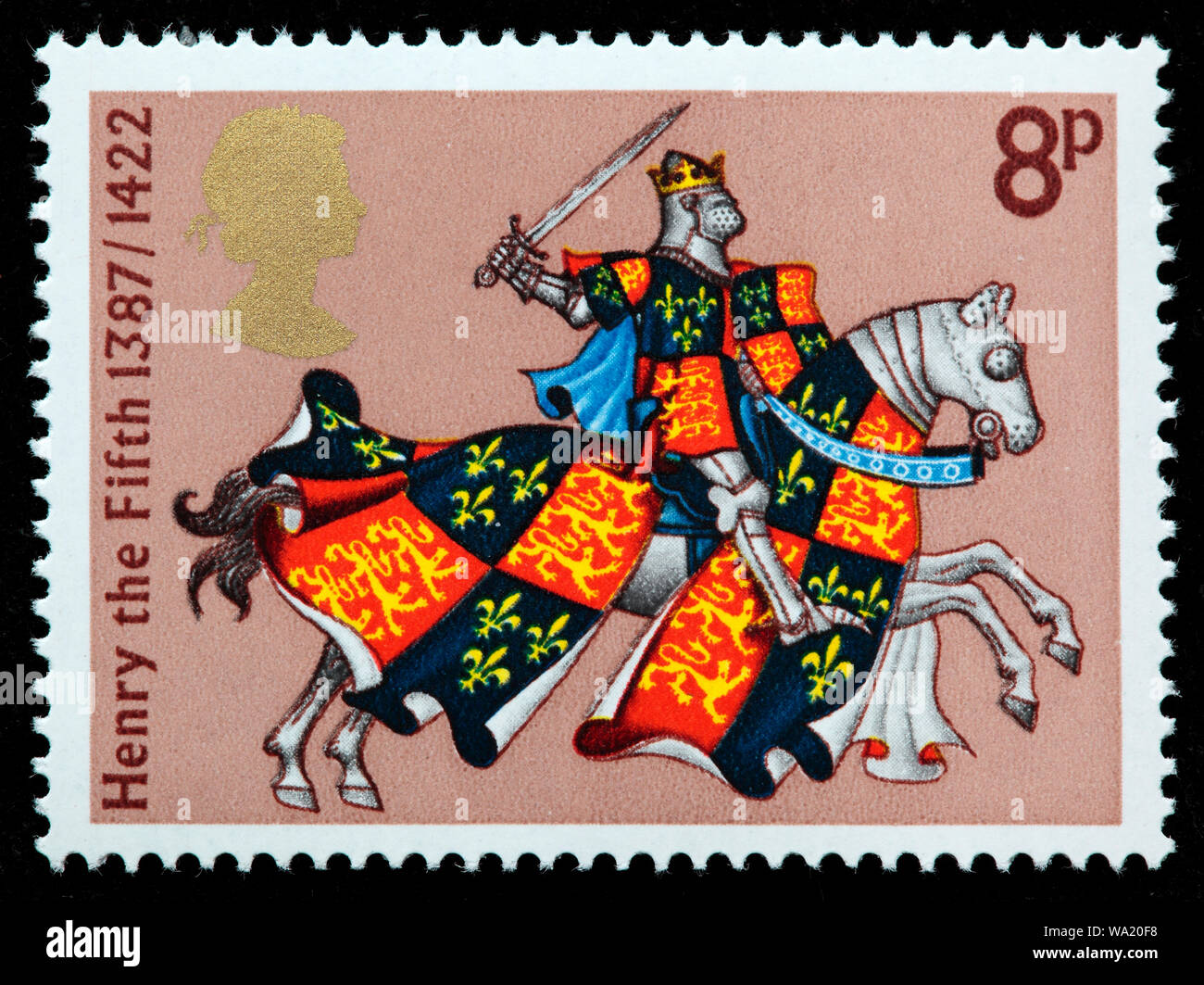 Henry V (1387-1422), roi d'Angleterre, chevalier médiéval, timbre-poste, UK, 1974 Banque D'Images
