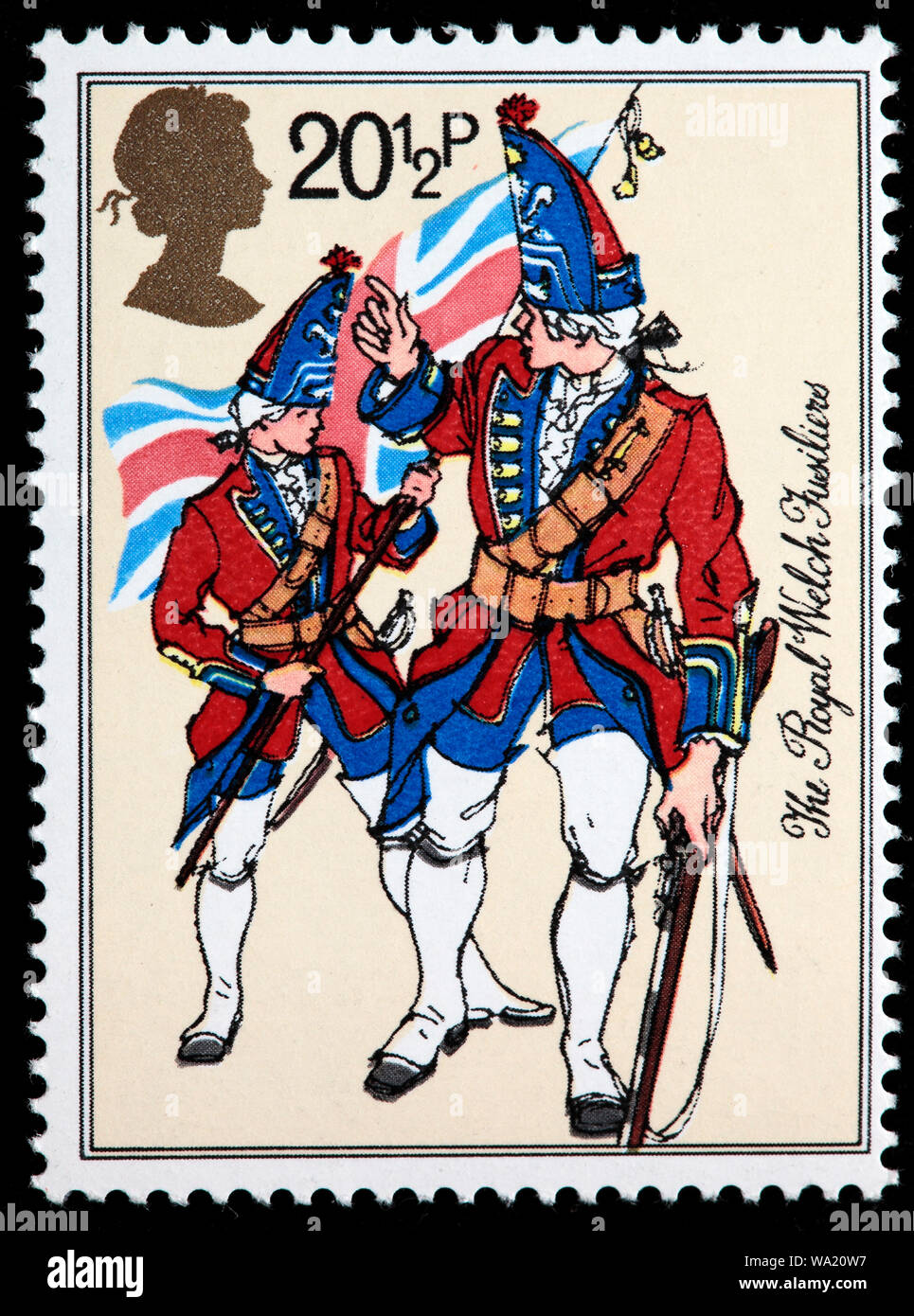 Royal Welch Fusiliers, uniforme de l'armée britannique, timbre-poste, UK, 1983 Banque D'Images