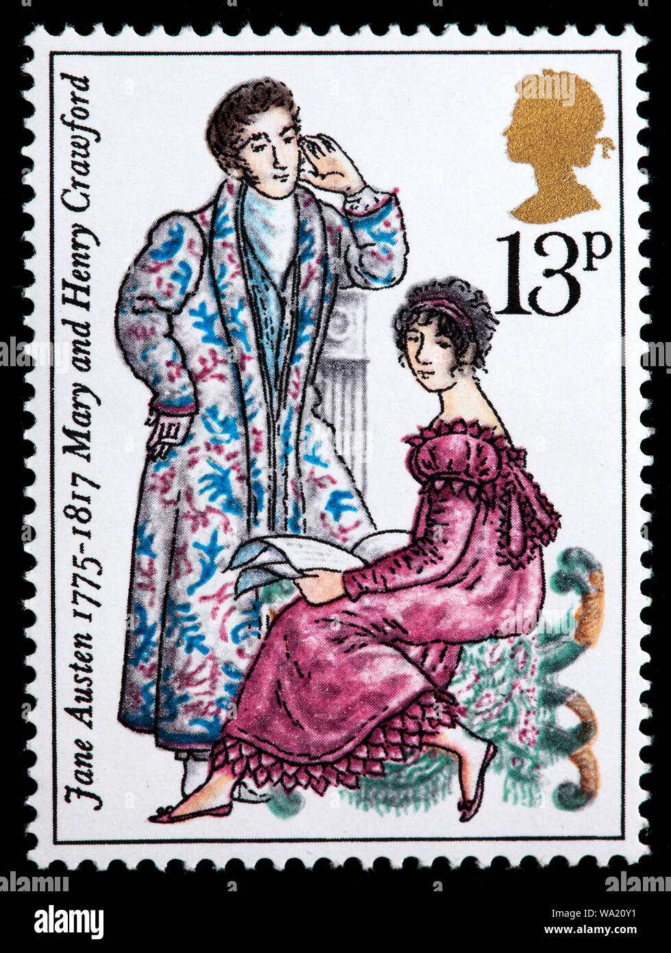 Mary et Henry Crawford, Mansfield Park, Jane Austen roman, timbre-poste, UK, 1975 Banque D'Images