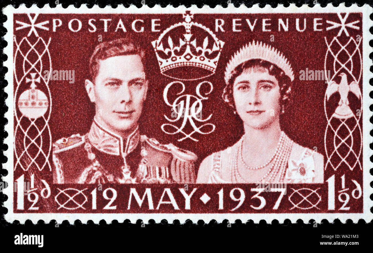 Couronnement du roi George VI et La Reine Elizabeth, timbre-poste, UK, 1937 Banque D'Images