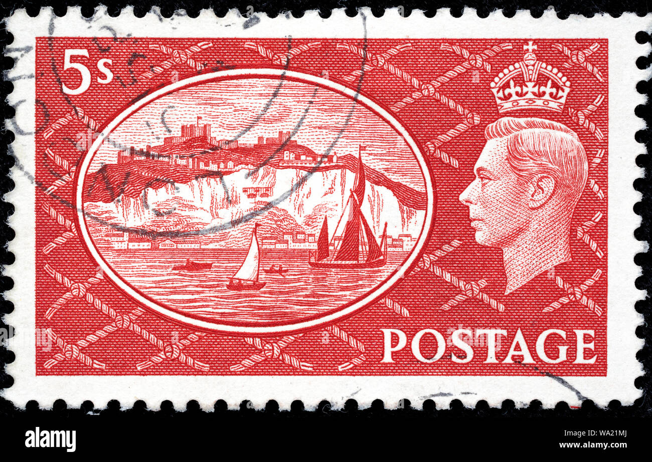 Falaises blanches de Douvres, Le Roi George VI, timbre-poste, UK, 1951 Banque D'Images
